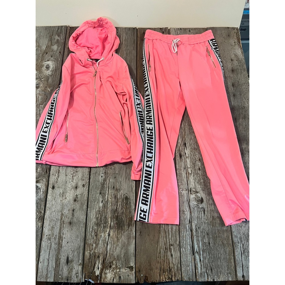 Armani Exchange Pink Logo Tape Track Suit Set Zip Hoodie & Pants Womens
